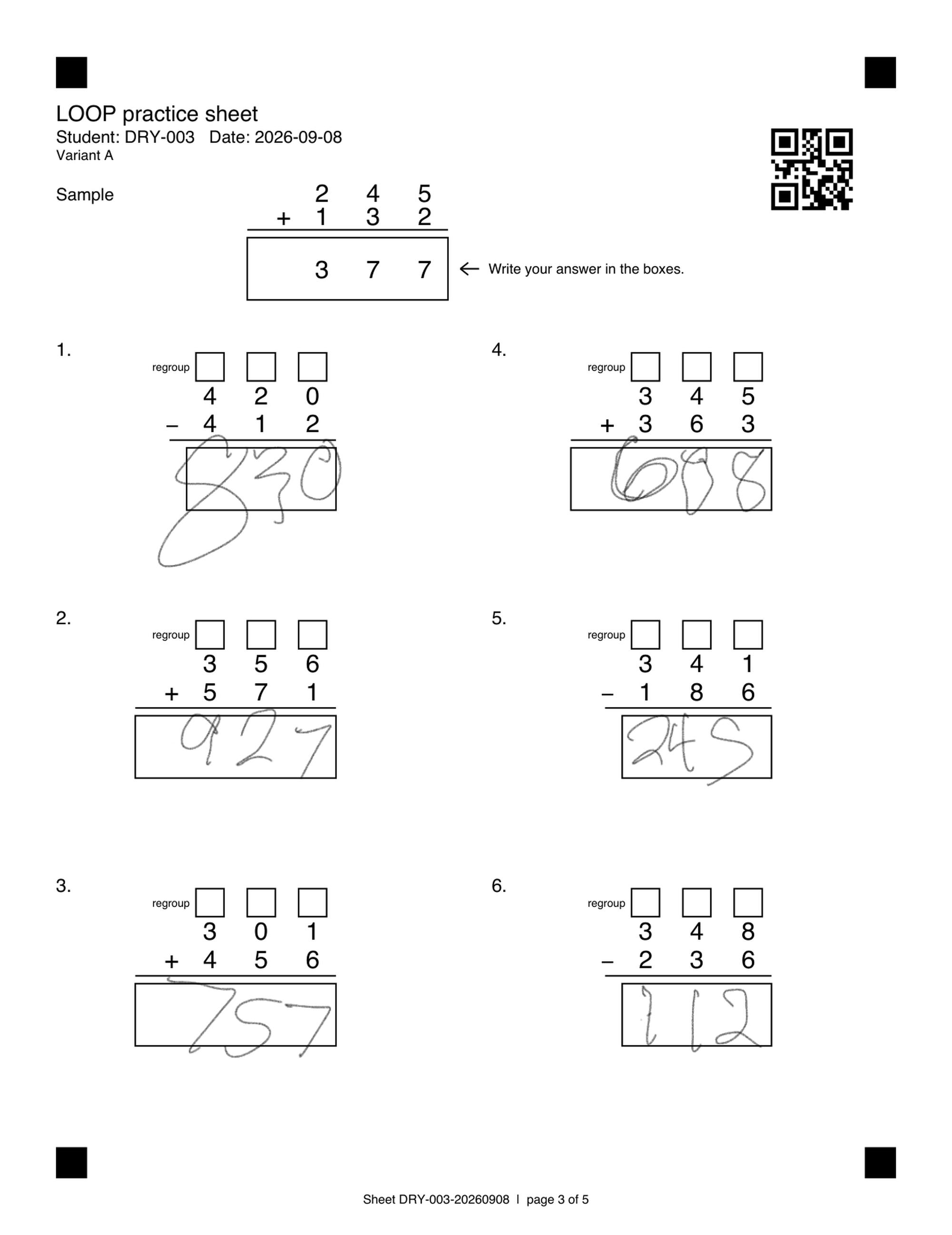 the blank printed worksheet