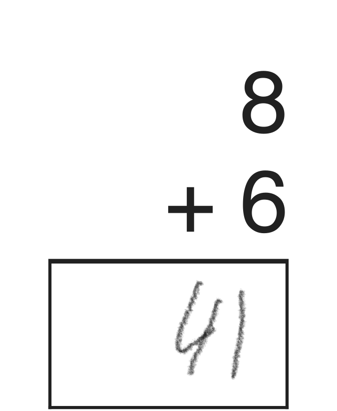 8 plus 6 answered 41 in pencil: the right digits, written in reverse order.